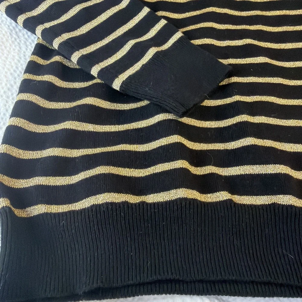 Lauren Ralph Lauren black gold metallic striped ribbed turtleneck S